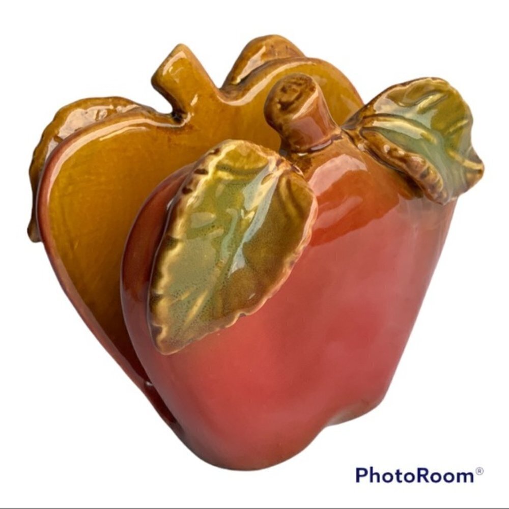 Apple Ceramic Napkin Holder Glazed Hand Painted Rustic Glazed Ceramic - Picture 3 of 14